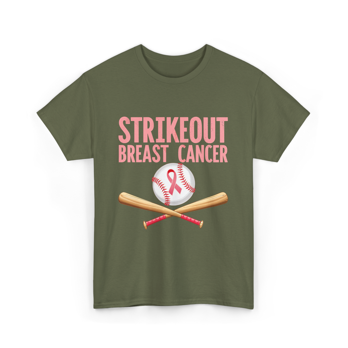 Strikeout Breast Cancer Baseball Awareness T-Shirt - Military Green