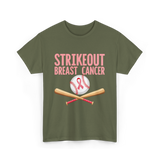 Strikeout Breast Cancer Baseball Awareness T-Shirt - Military Green