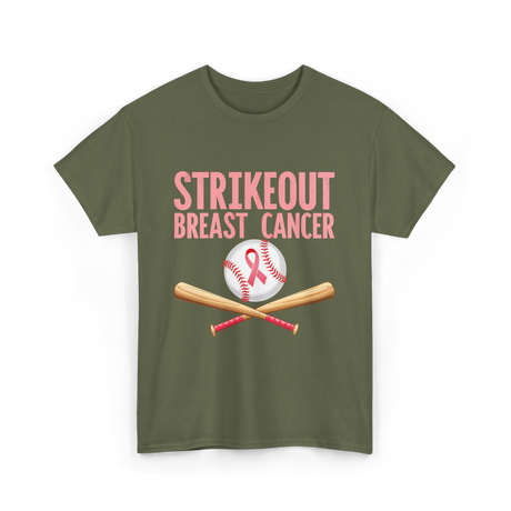 Strikeout Breast Cancer Baseball Awareness T-Shirt - Military Green