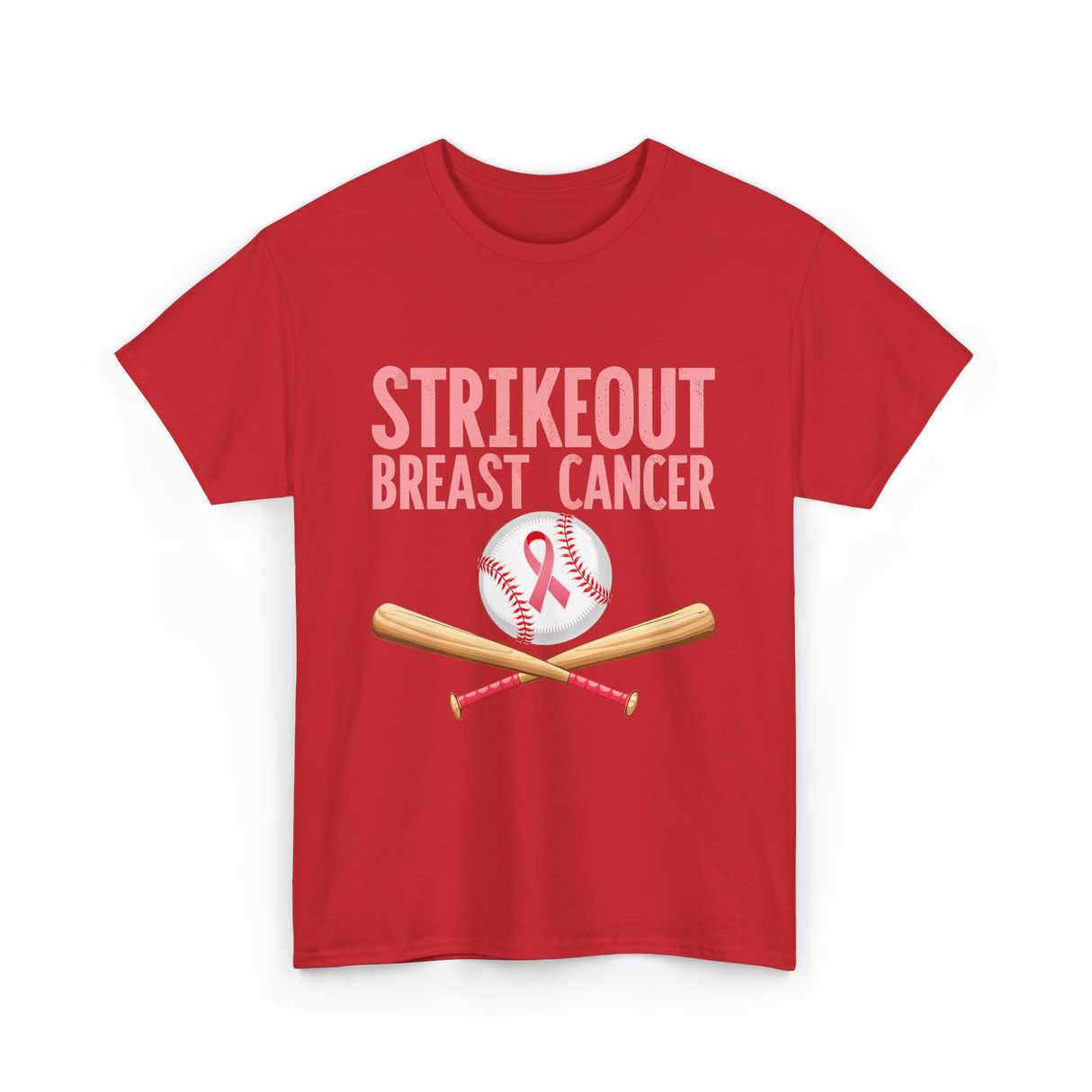 Strikeout Breast Cancer Baseball Awareness T-Shirt - Red