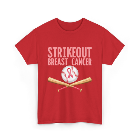 Strikeout Breast Cancer Baseball Awareness T-Shirt - Red