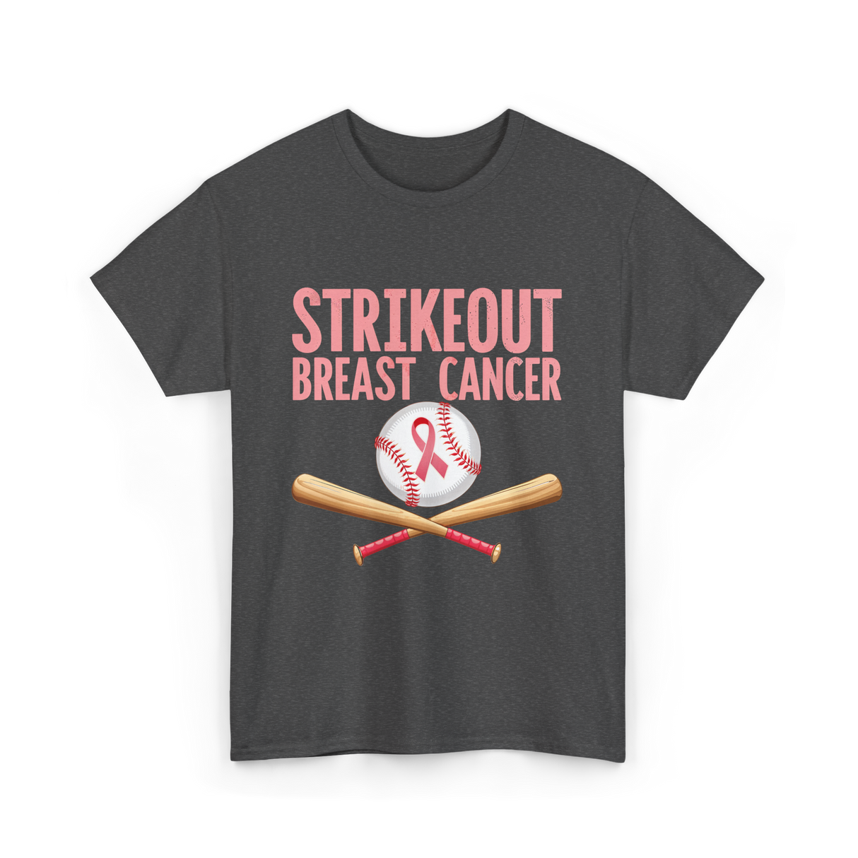 Strikeout Breast Cancer Baseball Awareness T-Shirt - Dark Heather