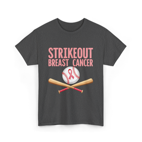 Strikeout Breast Cancer Baseball Awareness T-Shirt - Dark Heather