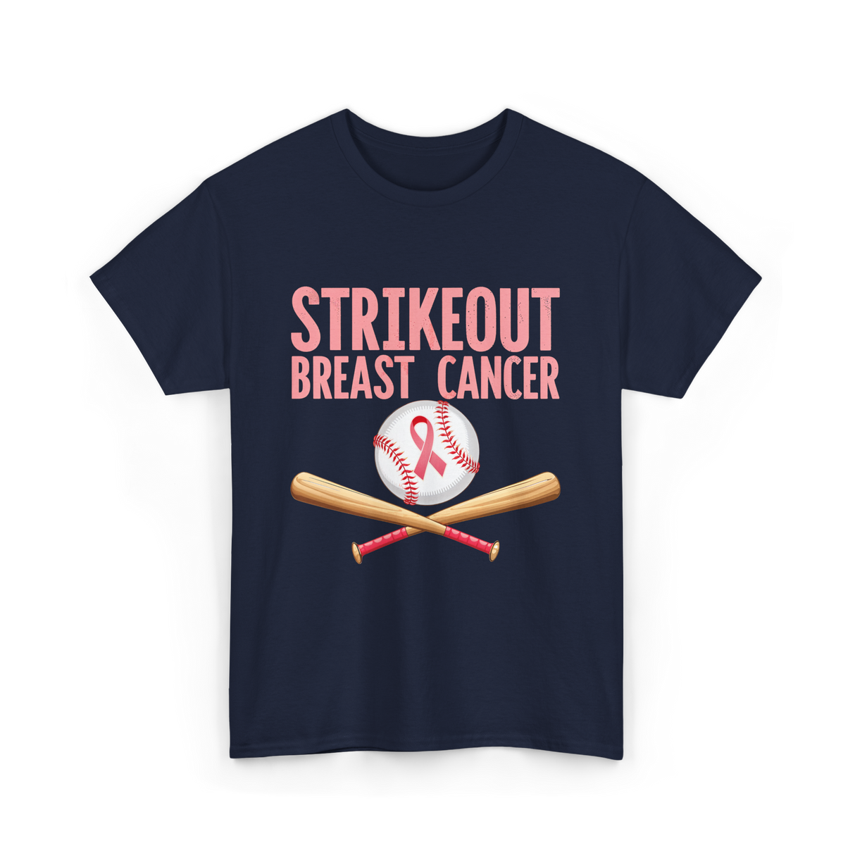 Strikeout Breast Cancer Baseball Awareness T-Shirt - Navy