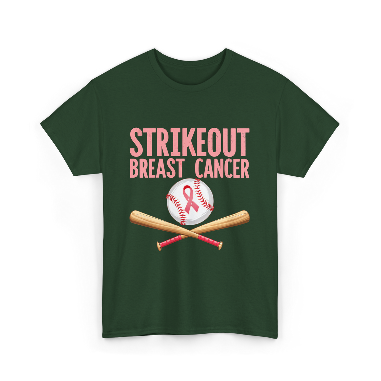 Strikeout Breast Cancer Baseball Awareness T-Shirt - Forest Green