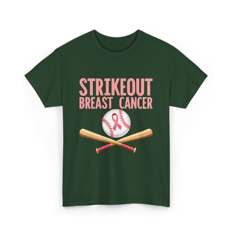 Strikeout Breast Cancer Baseball Awareness T-Shirt - Forest Green