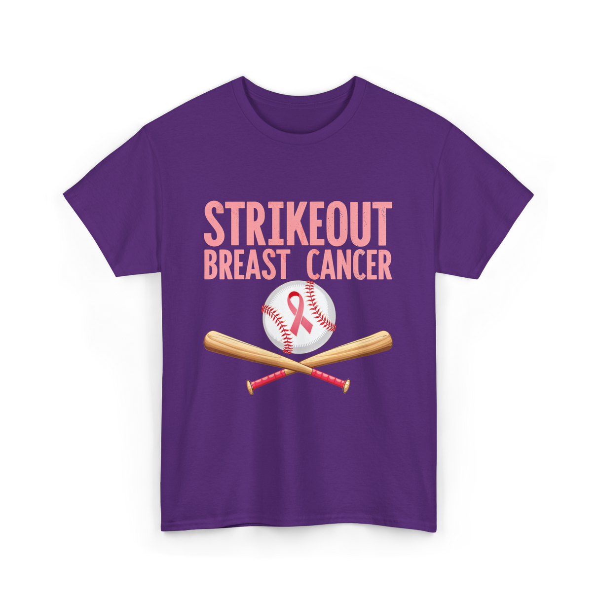 Strikeout Breast Cancer Baseball Awareness T-Shirt - Purple