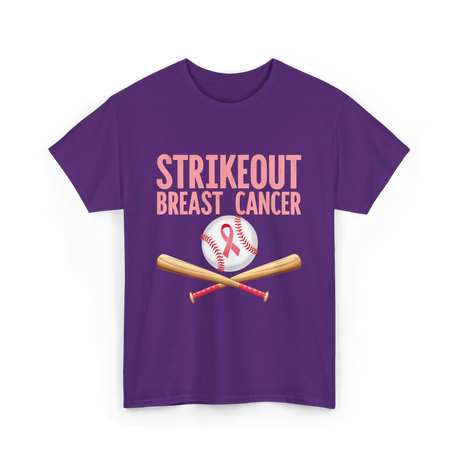 Strikeout Breast Cancer Baseball Awareness T-Shirt - Purple