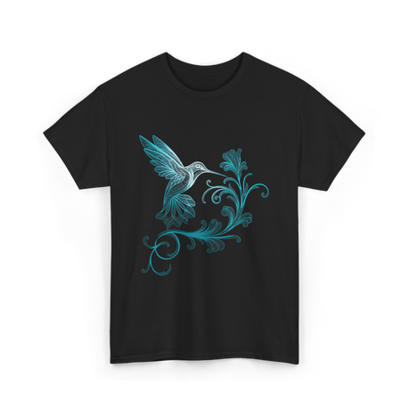 Stylized Hummingbird Bird Art T-Shirt - Black