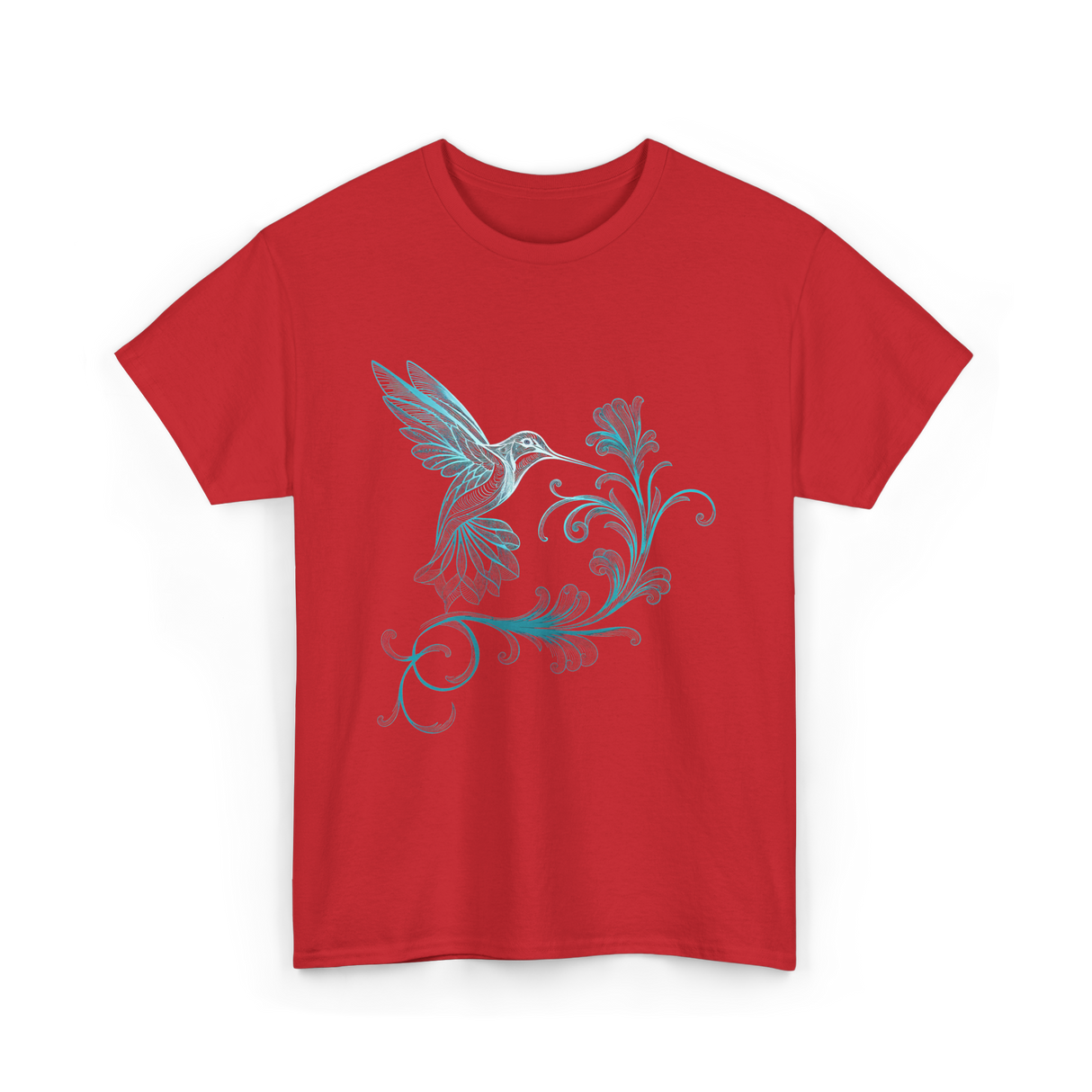 Stylized Hummingbird Bird Art T-Shirt - Red