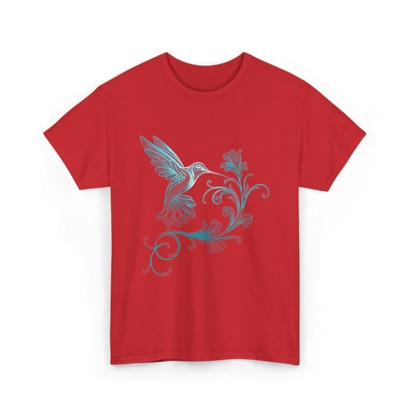 Stylized Hummingbird Bird Art T-Shirt - Red