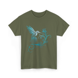 Stylized Hummingbird Bird Art T-Shirt - Military Green