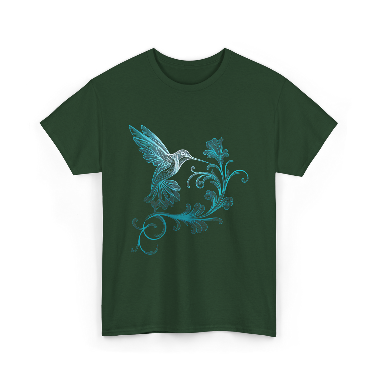 Stylized Hummingbird Bird Art T-Shirt - Forest Green