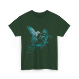 Stylized Hummingbird Bird Art T-Shirt - Forest Green