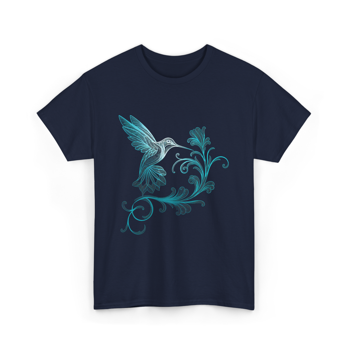 Stylized Hummingbird Bird Art T-Shirt - Navy