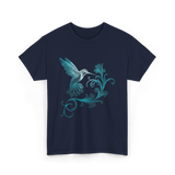 Stylized Hummingbird Bird Art T-Shirt - Navy