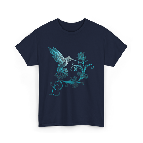 Stylized Hummingbird Bird Art T-Shirt - Navy