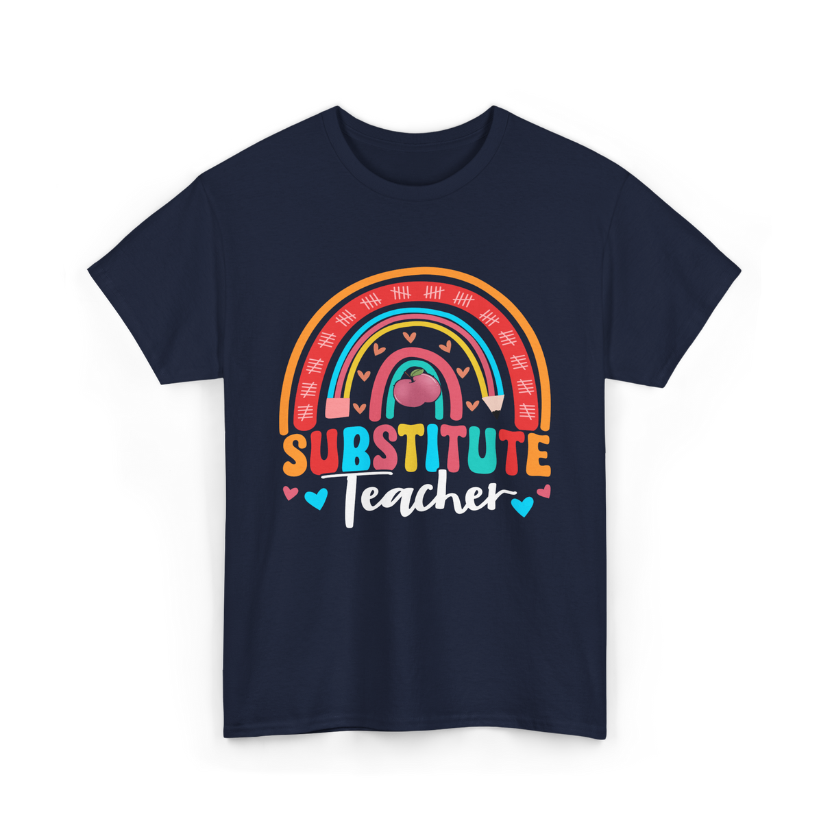 Substitute Teacher Rainbow Teacher T-Shirt - Navy