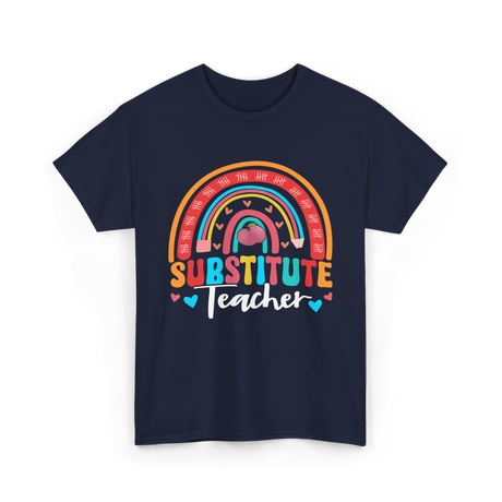 Substitute Teacher Rainbow Teacher T-Shirt - Navy