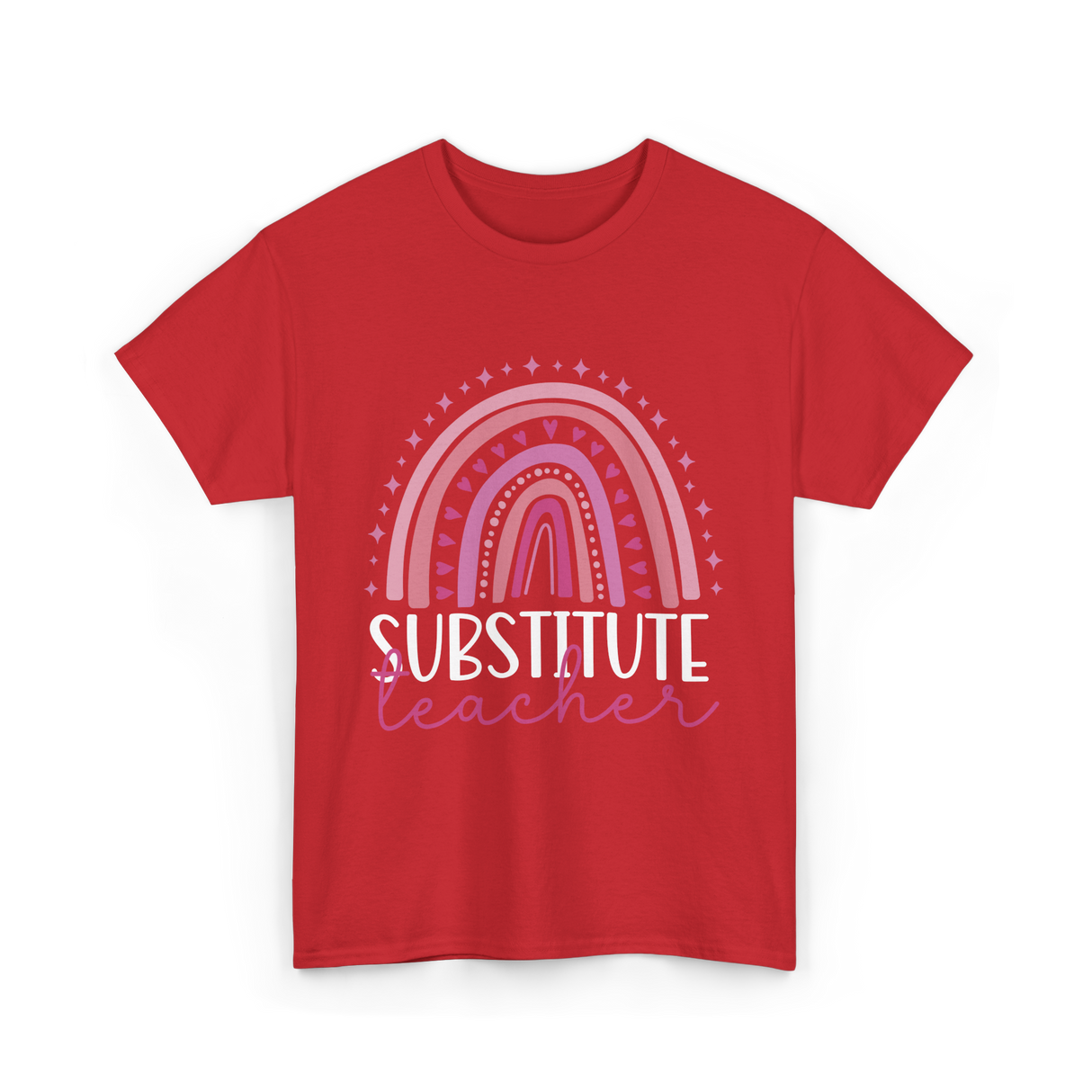 Substitute Teacher Rainbow Teacher T-Shirt - Red