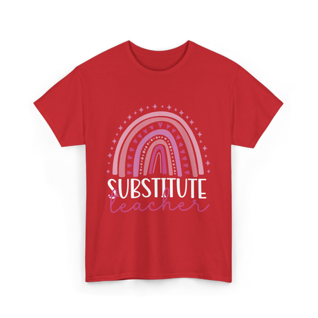 Substitute Teacher Rainbow Teacher T-Shirt - Red