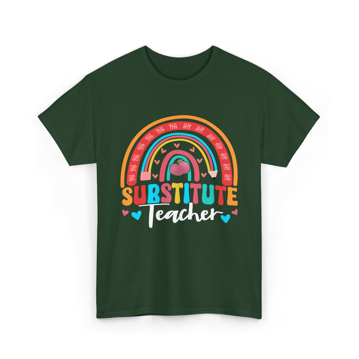 Substitute Teacher Rainbow Teacher T-Shirt - Forest Green