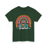 Substitute Teacher Rainbow Teacher T-Shirt - Forest Green