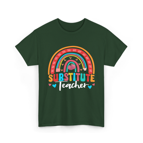 Substitute Teacher Rainbow Teacher T-Shirt - Forest Green