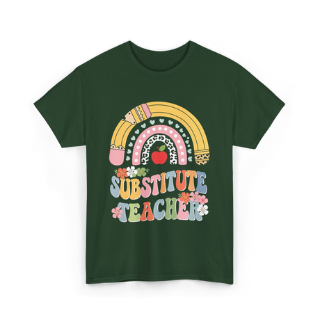 Substitute Teacher Rainbow Teacher T-Shirt - Forest Green