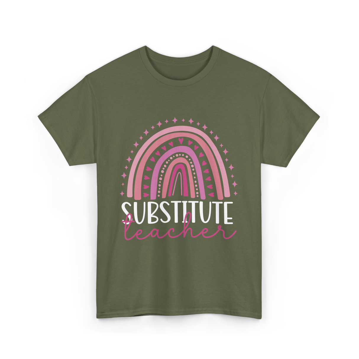 Substitute Teacher Rainbow Teacher T-Shirt - Military Green