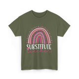 Substitute Teacher Rainbow Teacher T-Shirt - Military Green