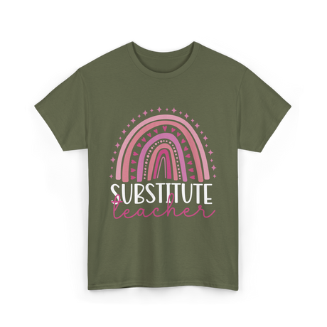 Substitute Teacher Rainbow Teacher T-Shirt - Military Green