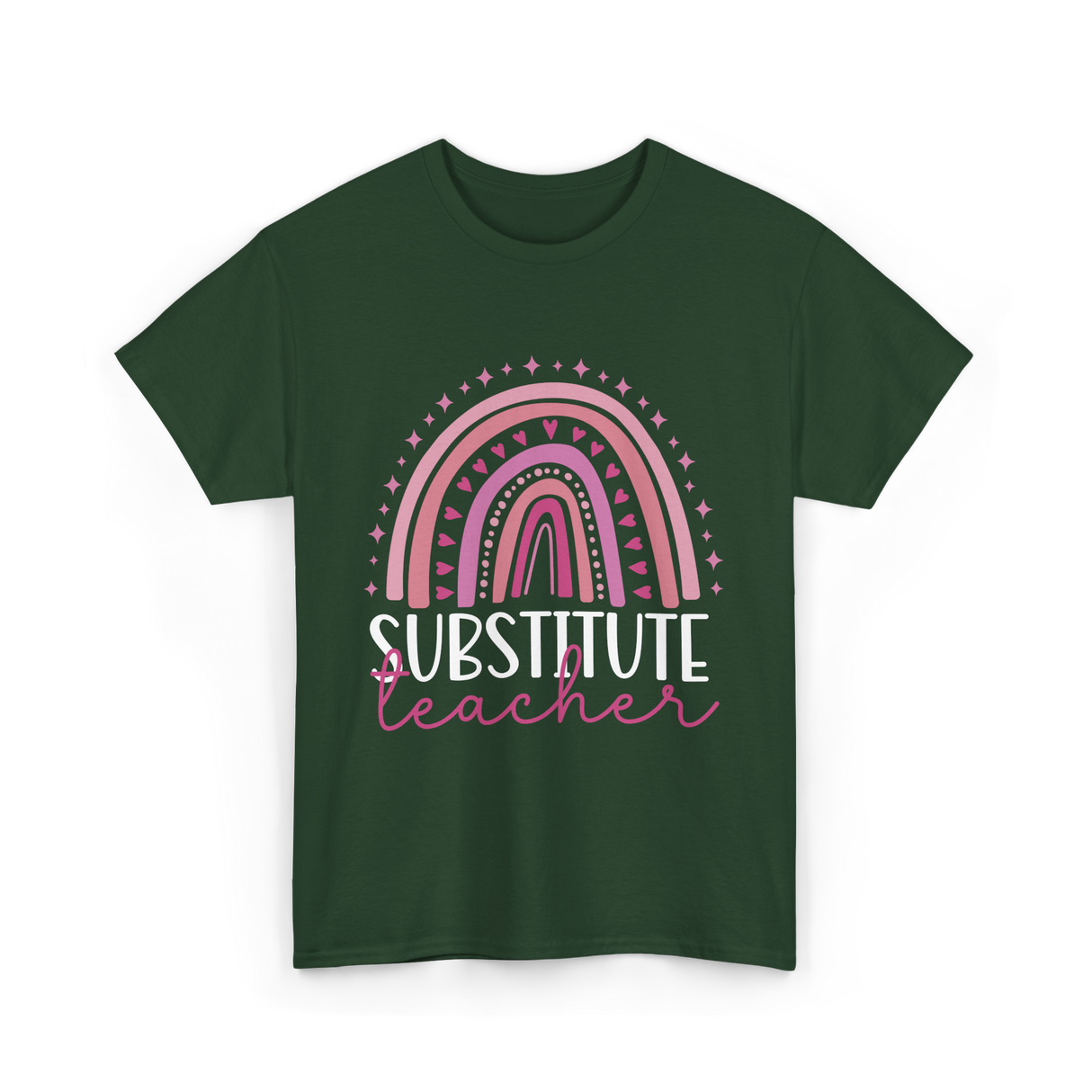 Substitute Teacher Rainbow Teacher T-Shirt - Forest Green