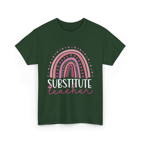 Substitute Teacher Rainbow Teacher T-Shirt - Forest Green