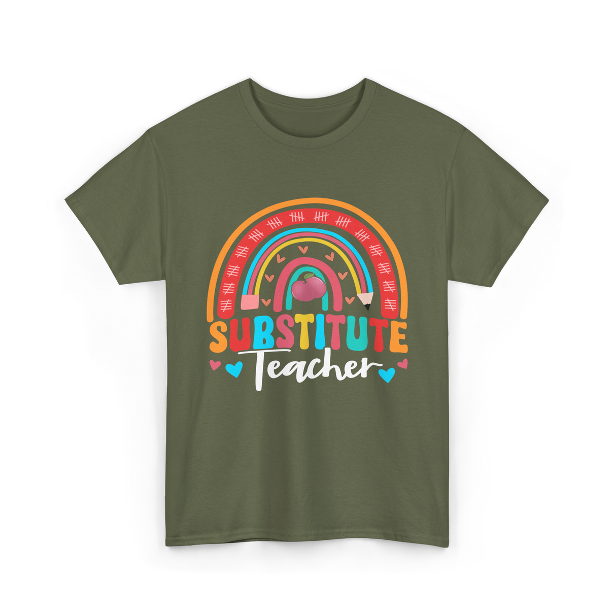 Substitute Teacher Rainbow Teacher T-Shirt - Military Green