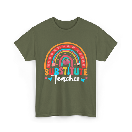 Substitute Teacher Rainbow Teacher T-Shirt - Military Green