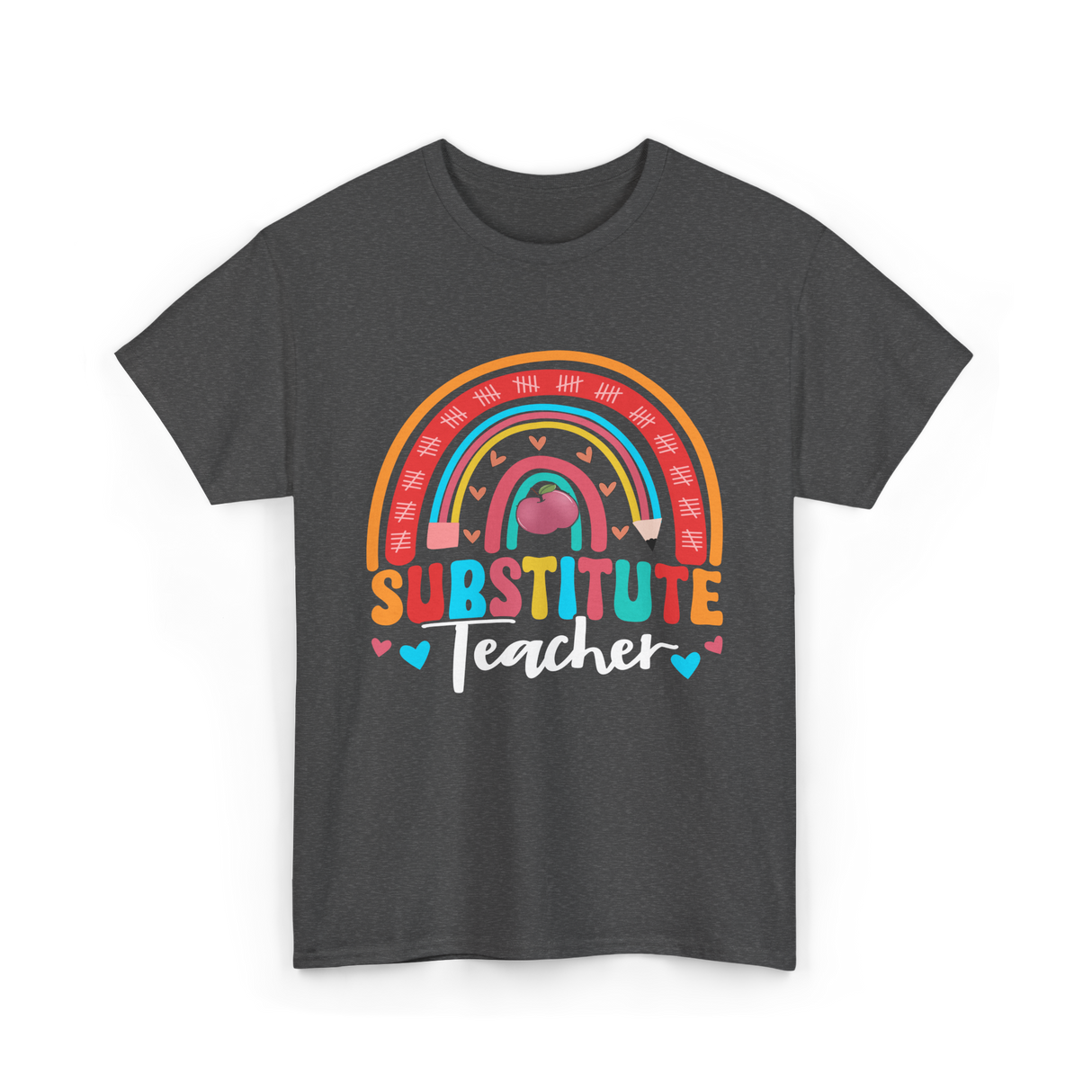 Substitute Teacher Rainbow Teacher T-Shirt - Dark Heather