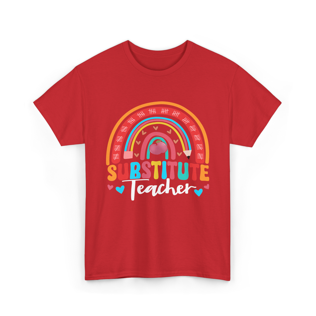 Substitute Teacher Rainbow Teacher T-Shirt - Red