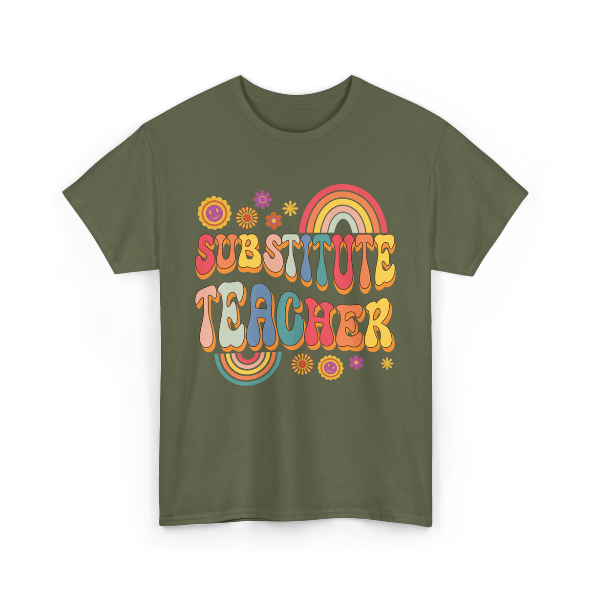 Substitute Teacher Retro Education T-Shirt - Military Green