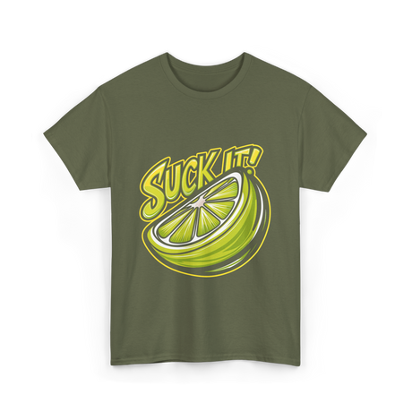 Suck It Lime Slice Citrus T-Shirt - Military Green