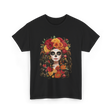 Sugar Skull Floral Art Sugar Skull T-Shirt - Black