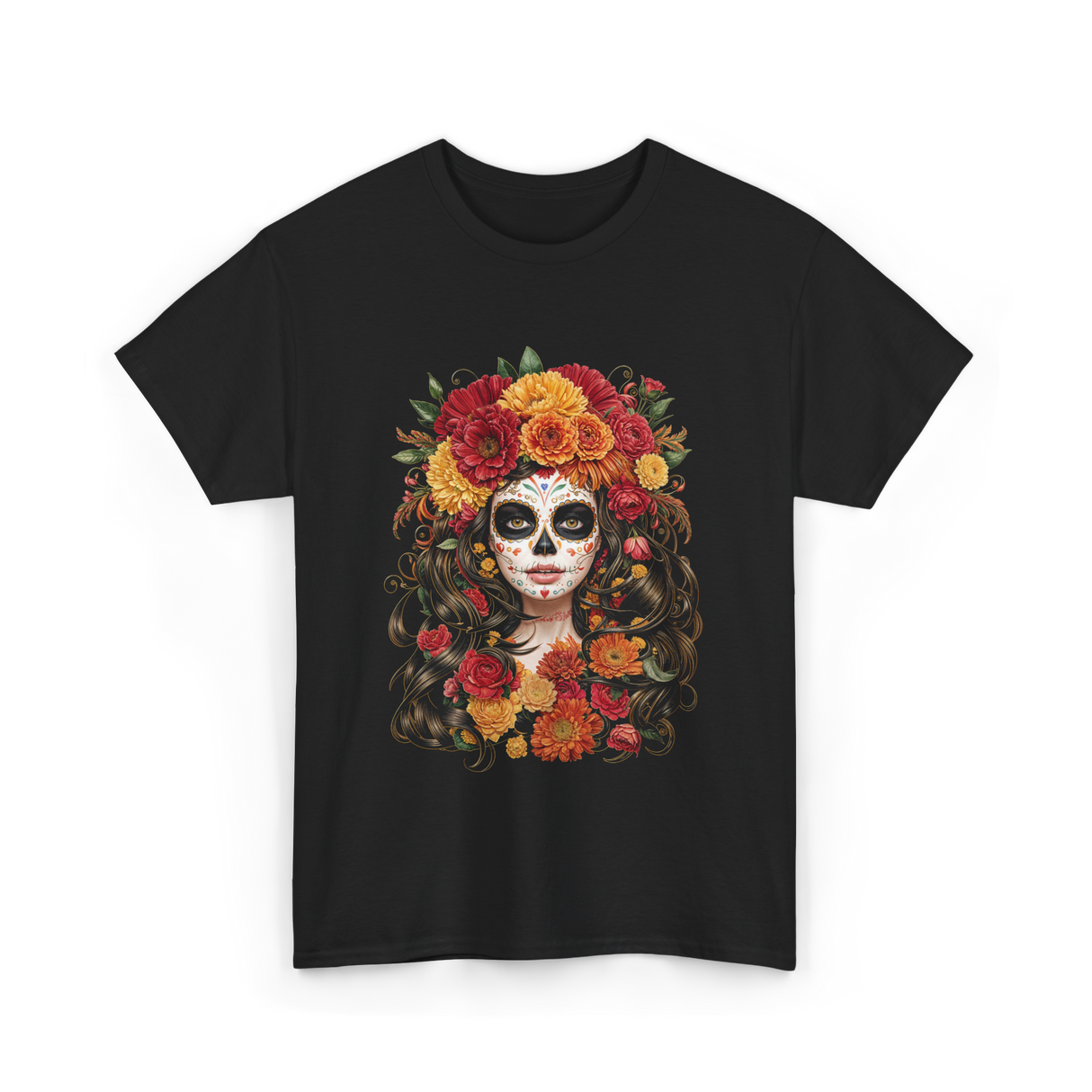 Sugar Skull Floral Art Sugar Skull T-Shirt - Black