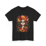 Sugar Skull Floral Art Sugar Skull T-Shirt - Black