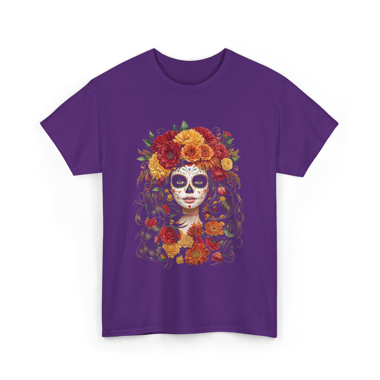 Sugar Skull Floral Art Sugar Skull T-Shirt - Purple