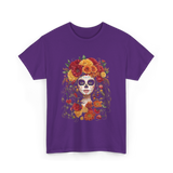 Sugar Skull Floral Art Sugar Skull T-Shirt - Purple