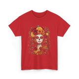 Sugar Skull Floral Art Sugar Skull T-Shirt - Red