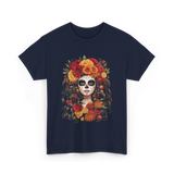 Sugar Skull Floral Art Sugar Skull T-Shirt - Navy