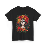 Sugar Skull Floral Art T-Shirt - Black