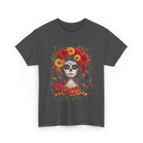 Sugar Skull Floral Art T-Shirt - Dark Heather