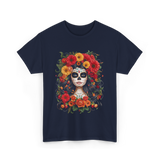 Sugar Skull Floral Art T-Shirt - Navy